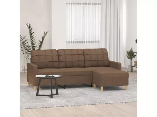 Canapé à 3 places avec repose-pieds Marron 180 cm Tissu