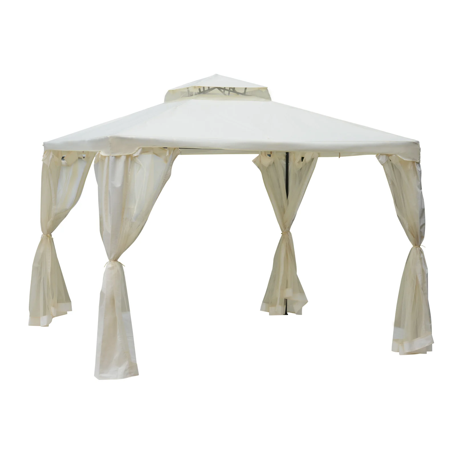 Gazebo de jardim Outsunny 3x3m, pavilhão externo com teto ventilado duplo, cortinas mosquiteiras com zíper em 4 lados, 8 orifícios de drenagem, gazebo para festas e pátio, creme.