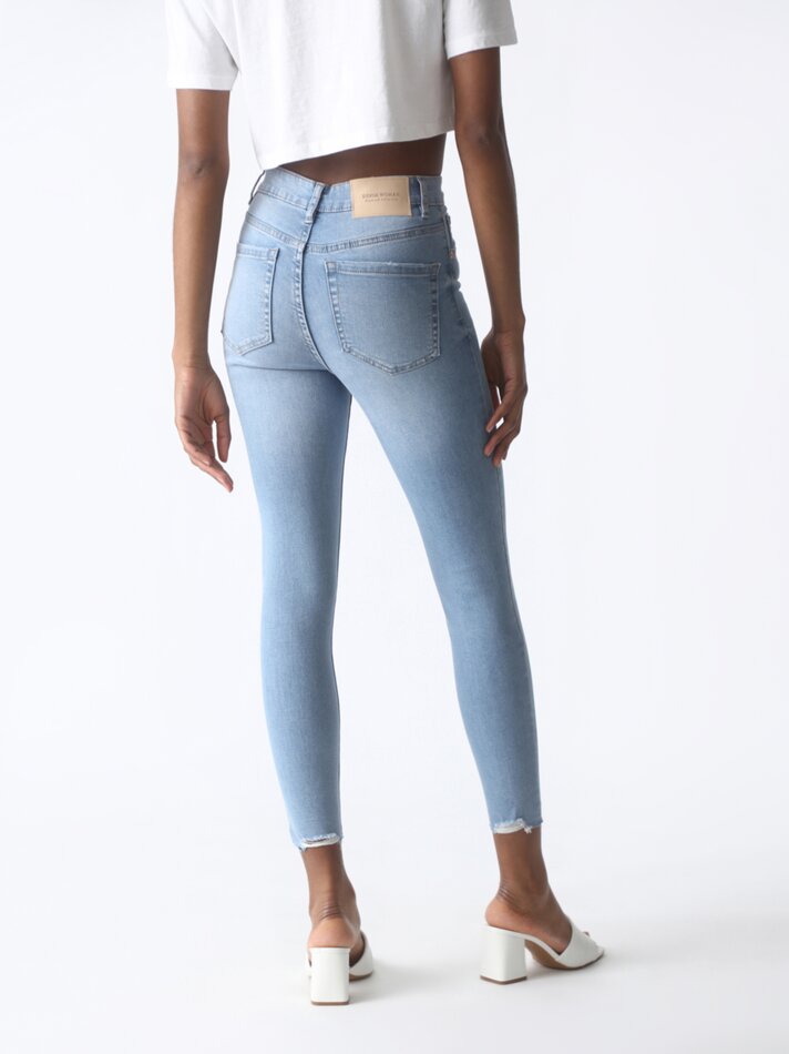 Calça jeans skinny de cintura alta - Azul Mesclado