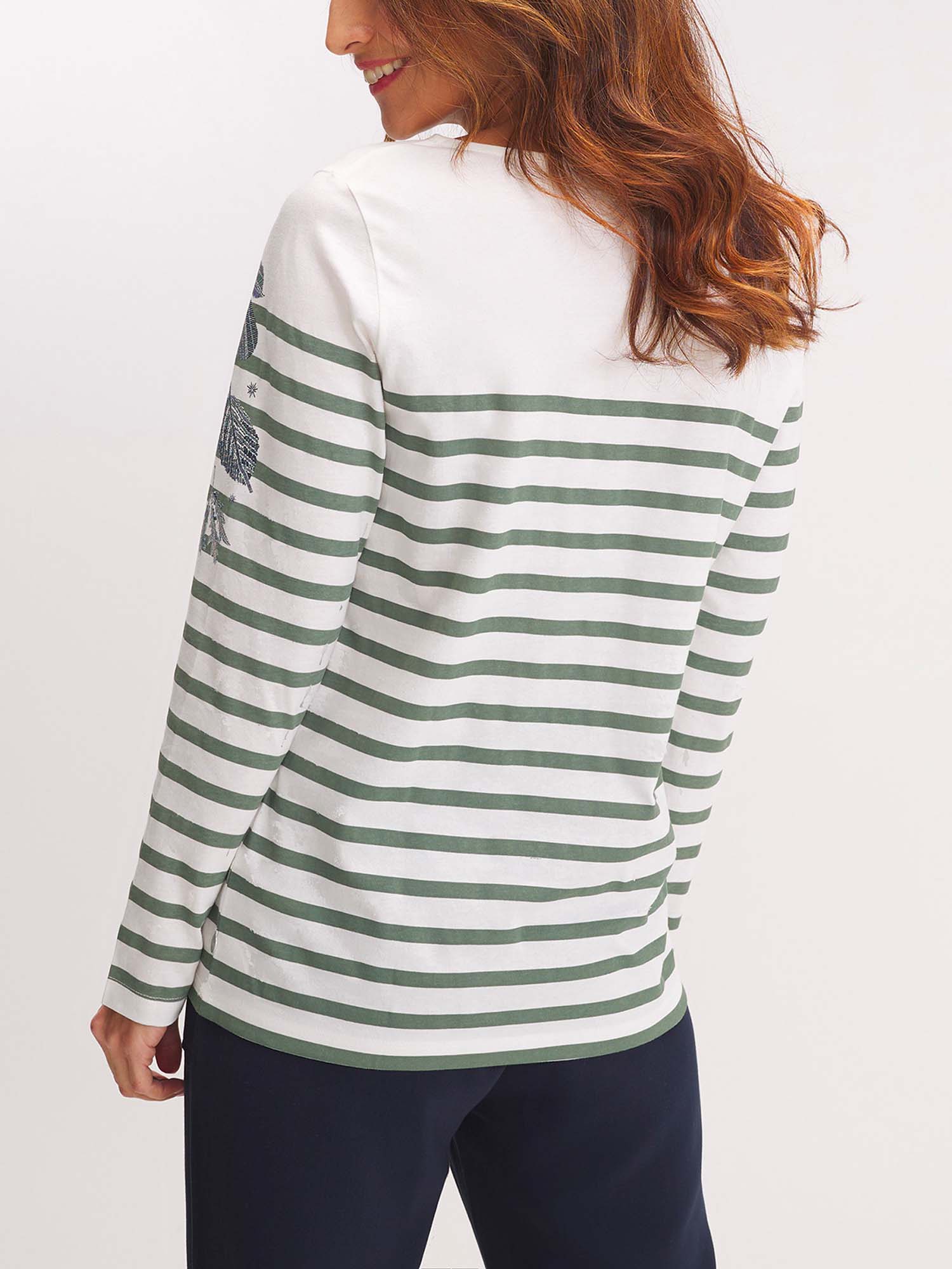 Tee Shirt Marinière Femme Coton Biologique Blanc et Vert