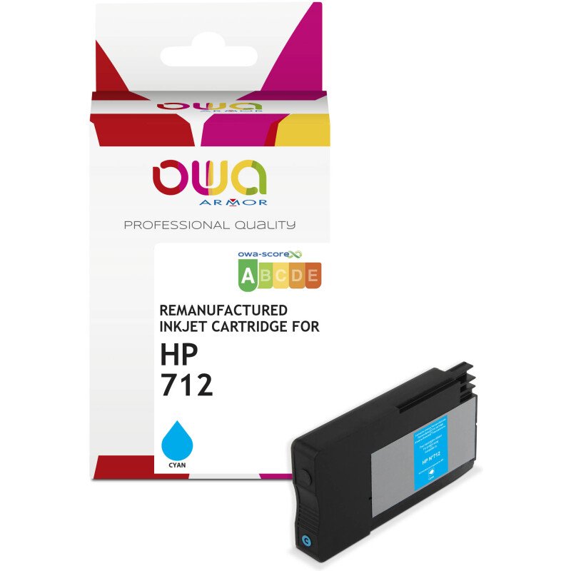 Cartouche d'encre traceur remanufacturée OWA - standard - Cyan - pour HP 712