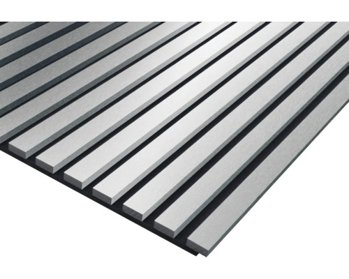 Akoestisch paneel, geborsteld zilver, met folie omwikkeld, 2400 x 572 x 19 mm