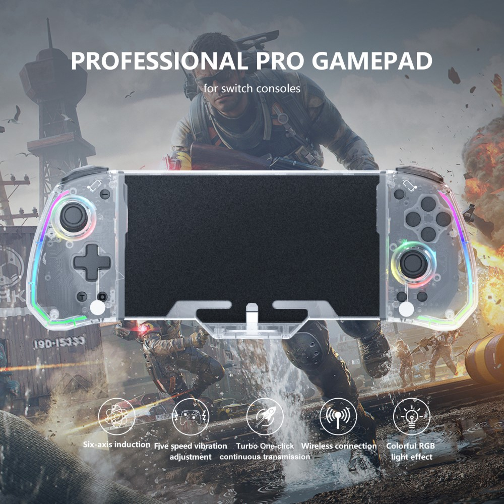Gamepad Controller mit Turbofunktion und RGB LED kompatibel mit Nintendo Switch - Schwarz
