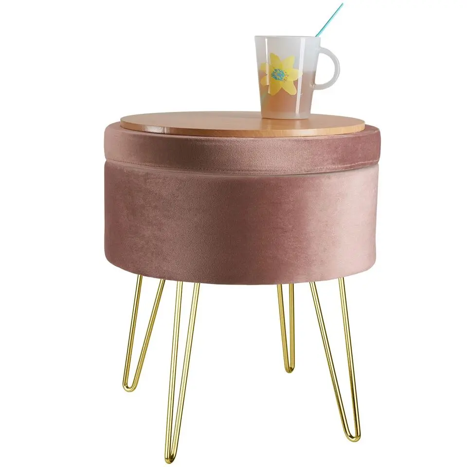 tectake Hocker Ava gestoffeerd in fluweellook 300kg met opbergruimte, Roze