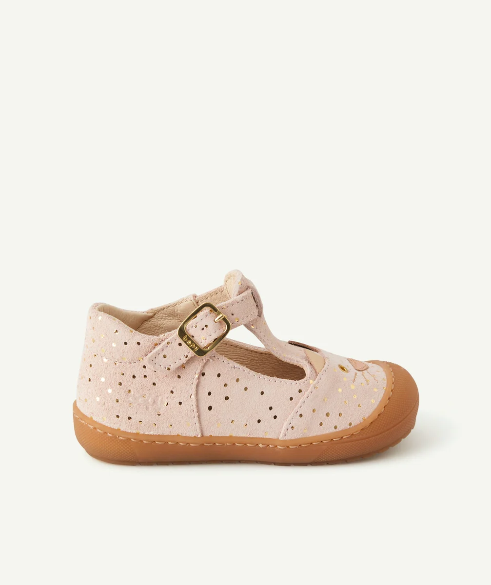 BOPYBOTTINES OUVERTES PREMIERS PAS BÉBÉ EN CUIR BEIGE AVEC POIS