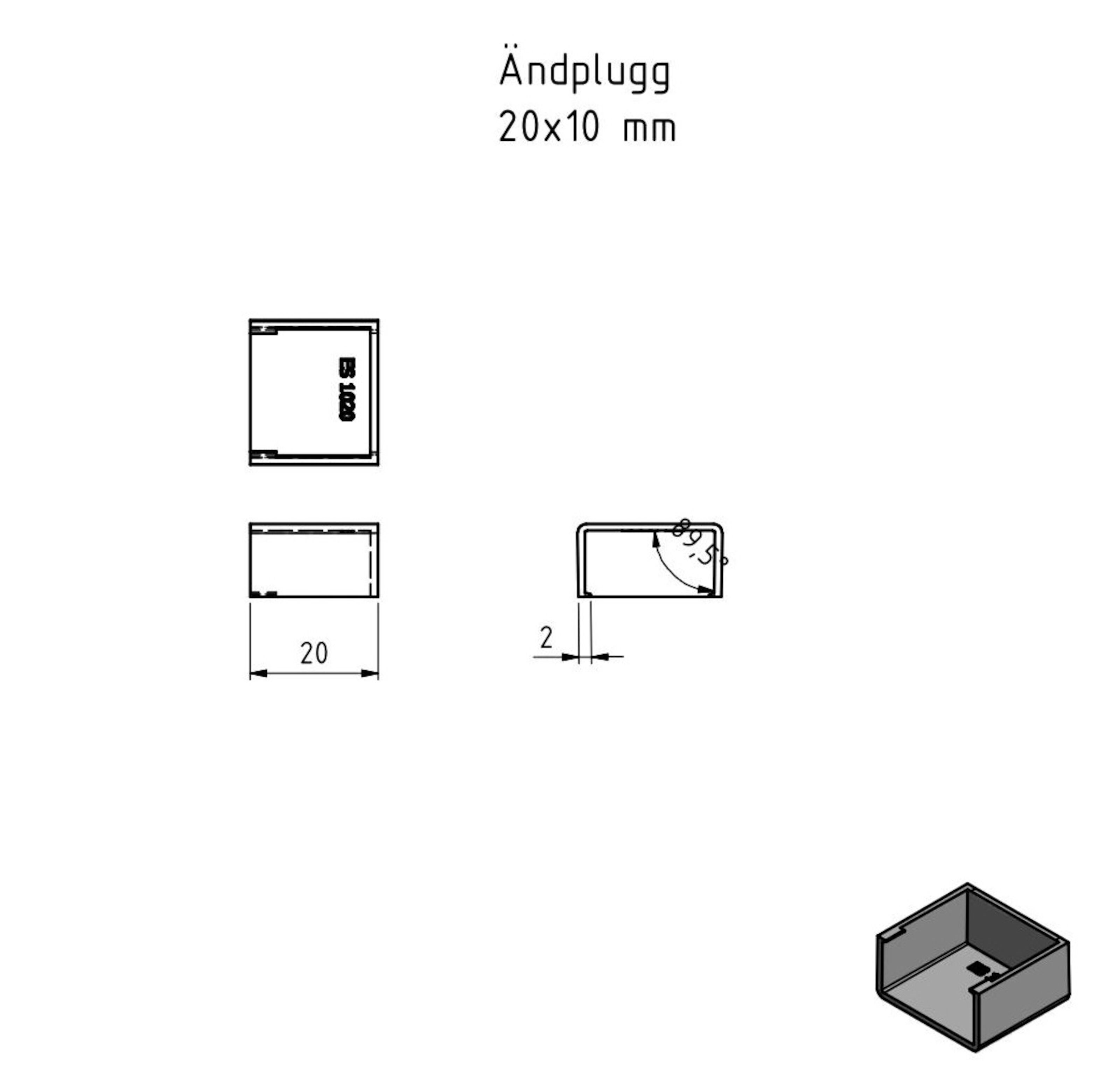 Endestykke for kabelkanal 20x10 mm