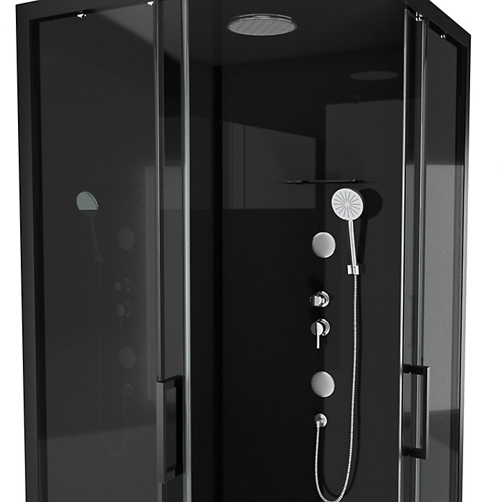 Cabine de douche hydromassante carrée noir Galedo Mirror 90 x 90 cm