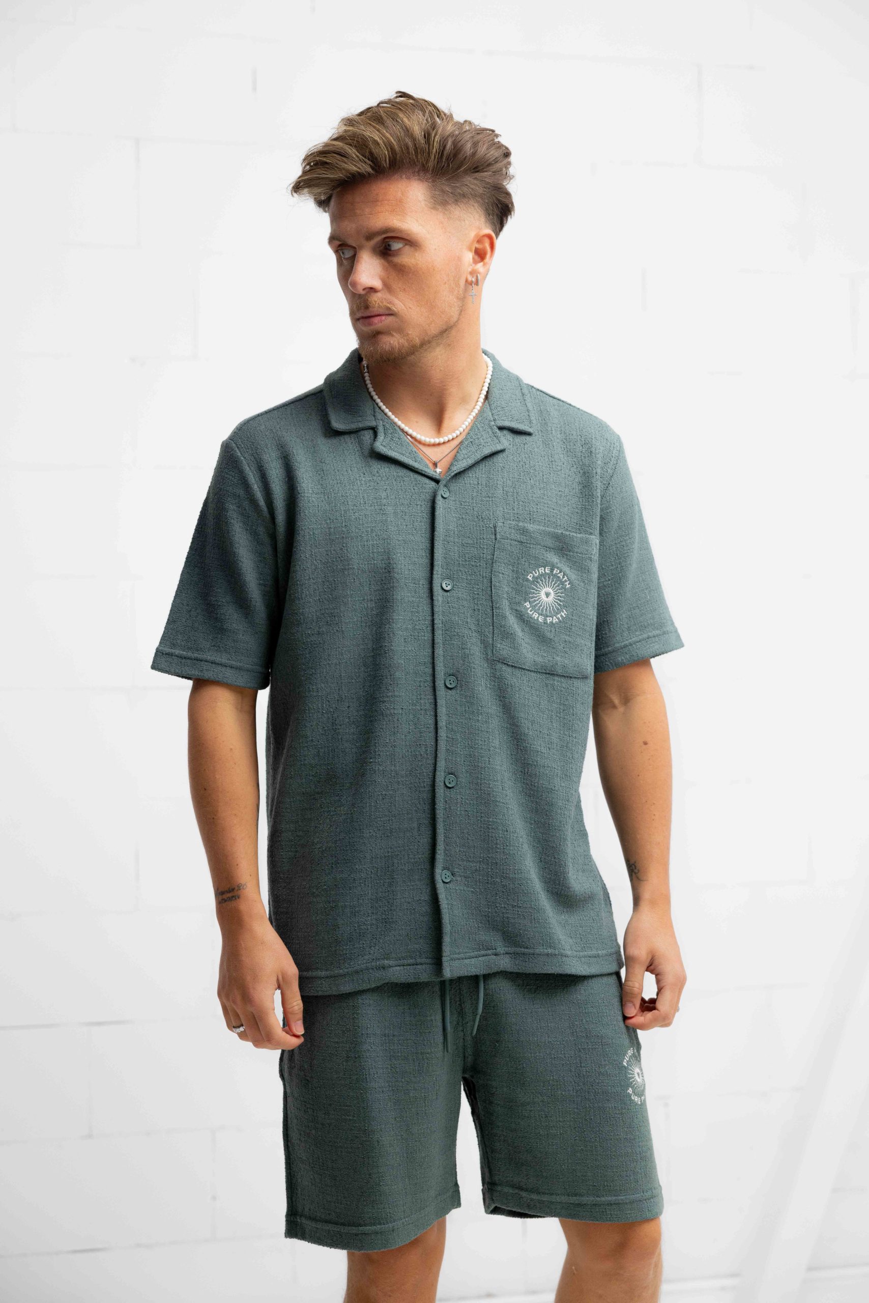 Pure Path Bouclé Shortsleeve T-Shirt Heren Groen