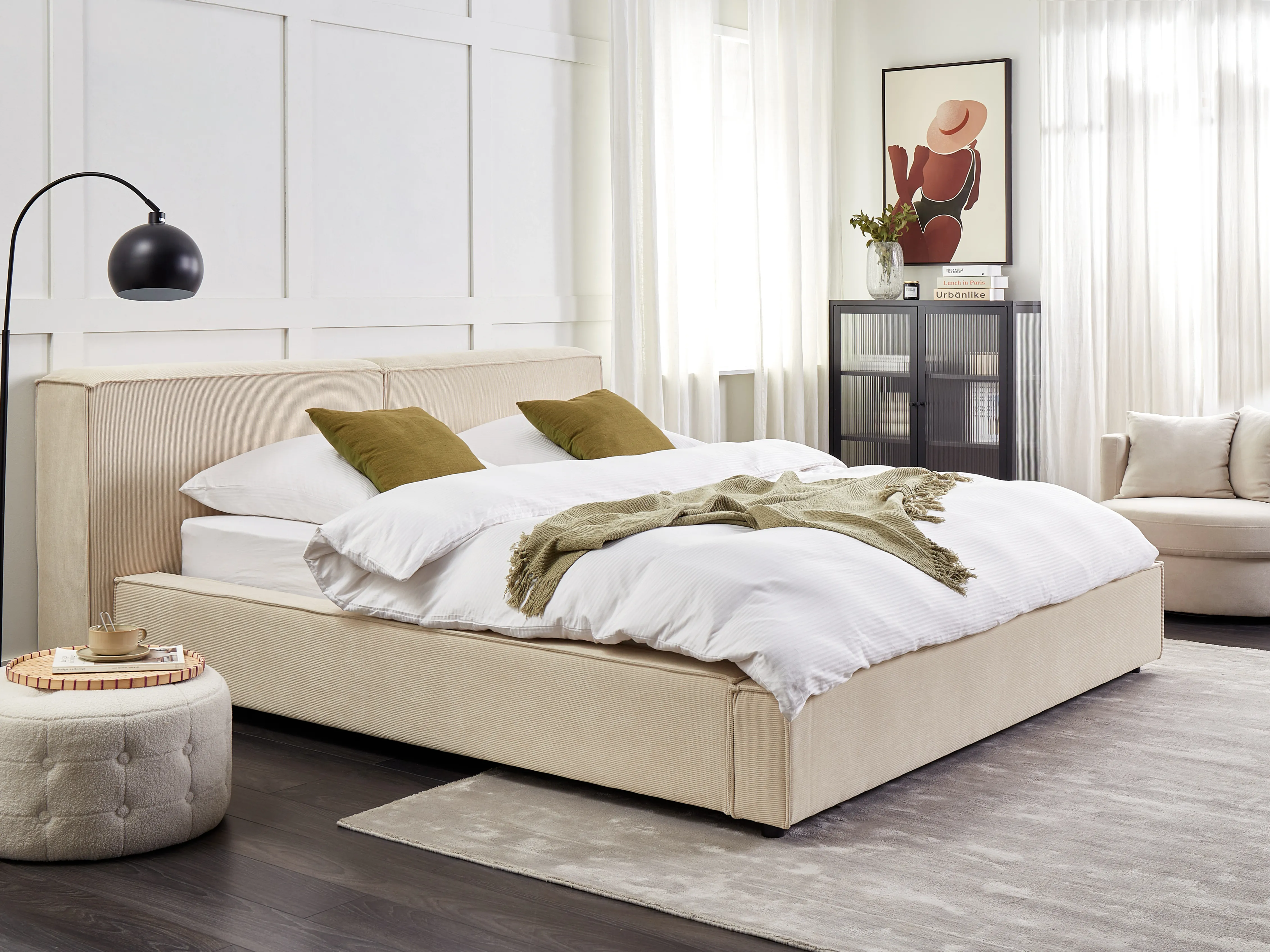 Bed Corduroy LINARDS 180 x 200 cm Beige