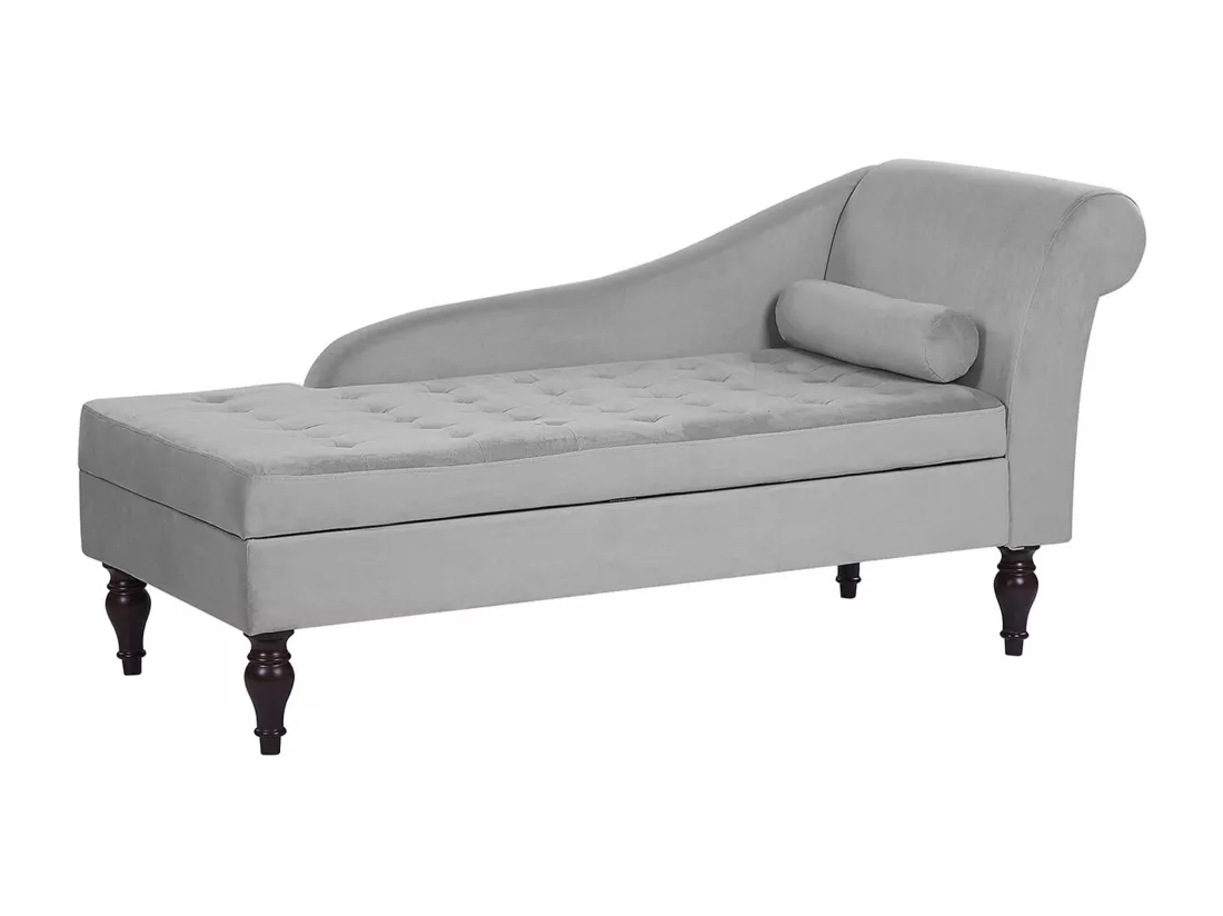 Chaise longue en velours gris clair avec rangement PESSAC II