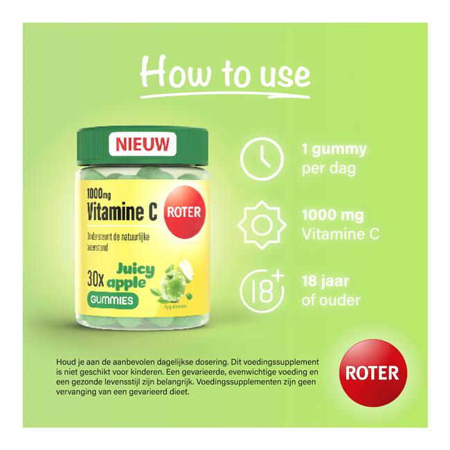 Roter 1000mg Vitamine C Gummy Juicy Apple 30 stuks