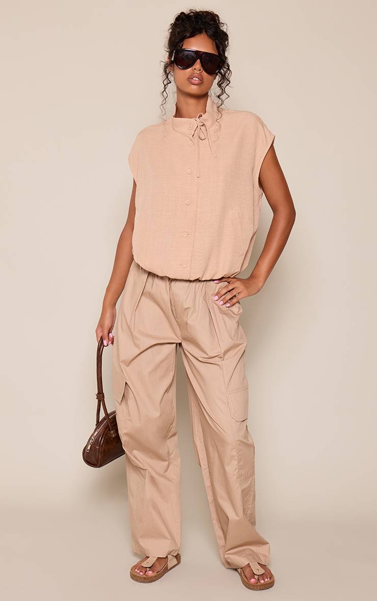 Gris Pierre Chemise Sans Manches Col Cheminée Avec Détail Nœud
