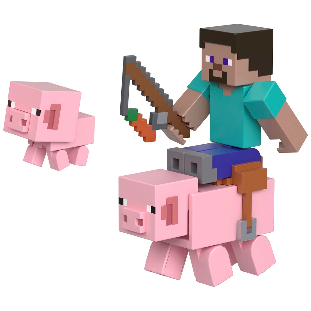 Minecraft 8 cm Steve und Schweine Actionfiguren