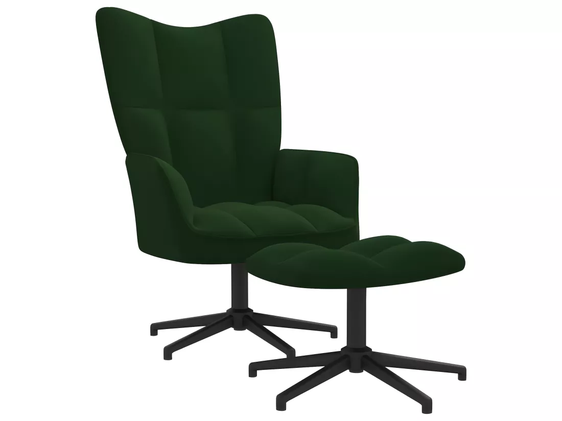 Chaise de relaxation avec repose-pied Vert foncé Velours