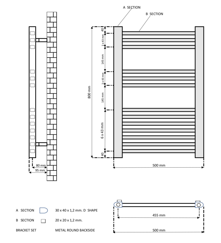 Eastbrook Rion handdoekradiator 50x80cm 419W zwart mat