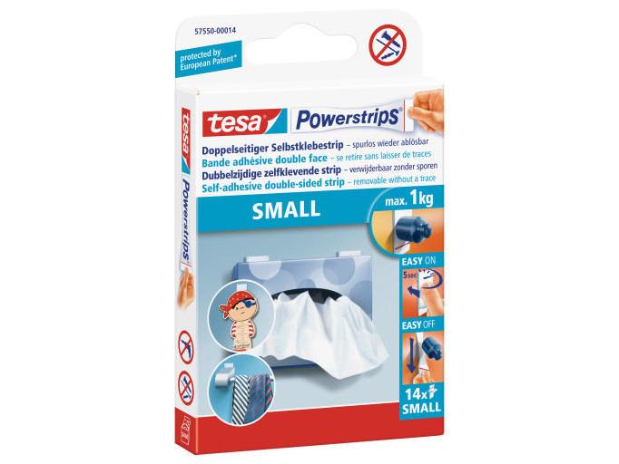 tesa Selbstklebestrip Powerstrips 14 Stück, Weiss, 1 kg Doppelseitige Selbstklebestrips, 14 Stück