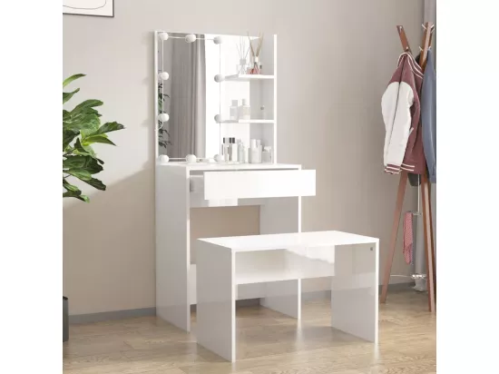 Ensemble de coiffeuse avec LED Blanc brillant Bois d'ingénierie
