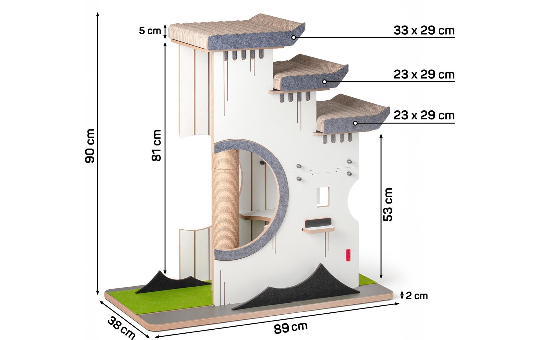 Design-Kratzmöbel Château Tatzberg Grau/Weiss<br>Stilvolles Kratzmöbel für Katzen mit Kletterturm