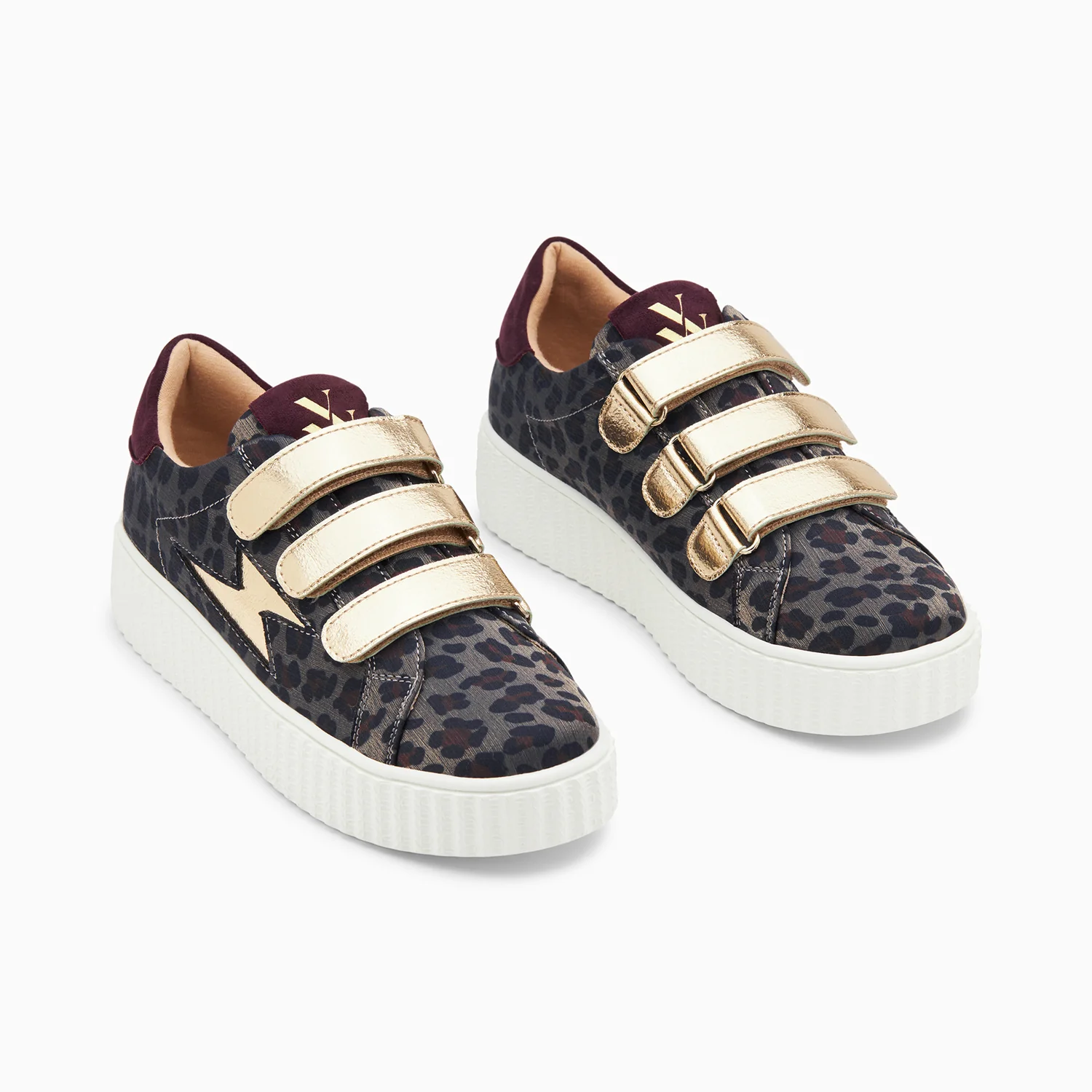 Sneakers-Baskets éclair Maëlle léopard et or à scratchs