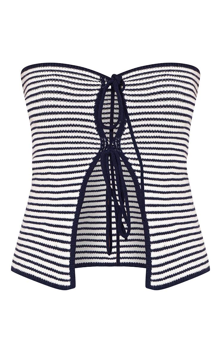 Bleu Marine Haut En Maille Rayé Bustier Avec Nœud Frontal