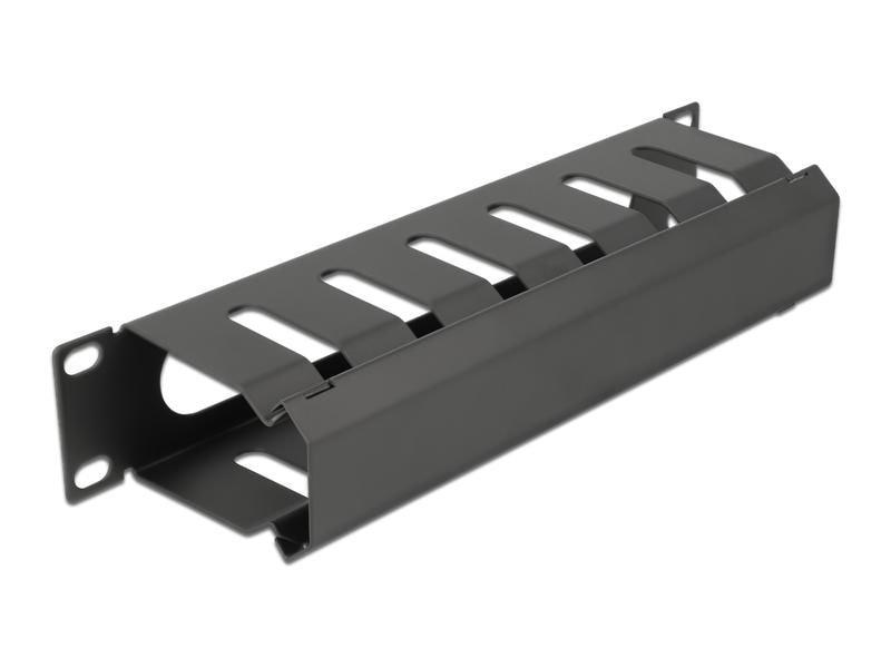 Delock Kabelführungspanel 1HE , Schwarz 10″ Kabelmanagement Rangierpanel mit Öffnung 1 HE schwarz
