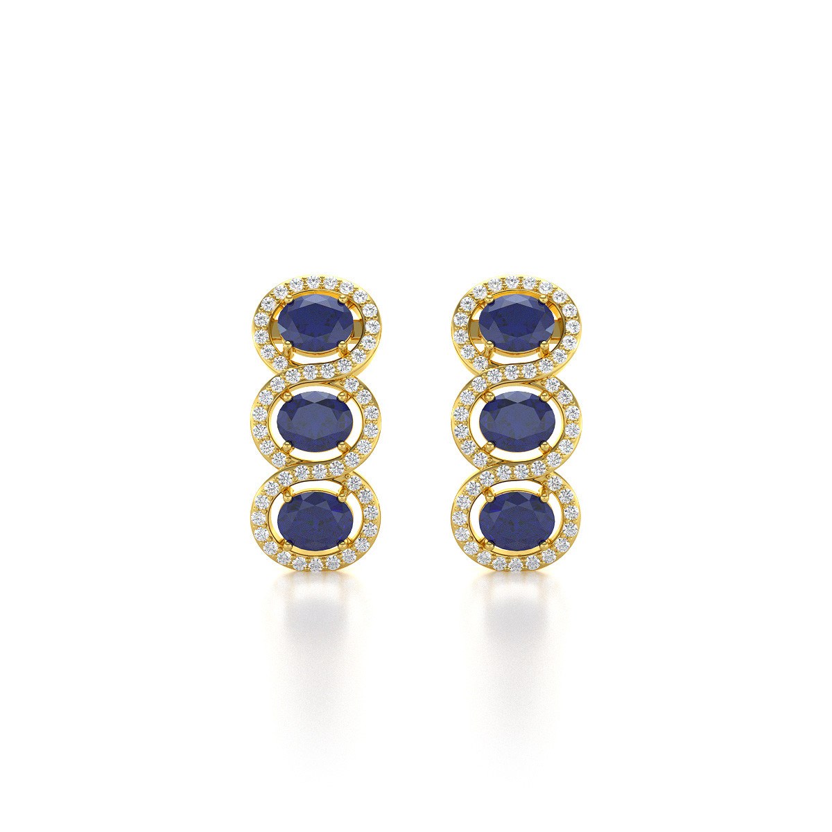 Boucles d'oreilles ADEN Or 585  Jaune Saphir forme Ovale et Diamants 4.55grs