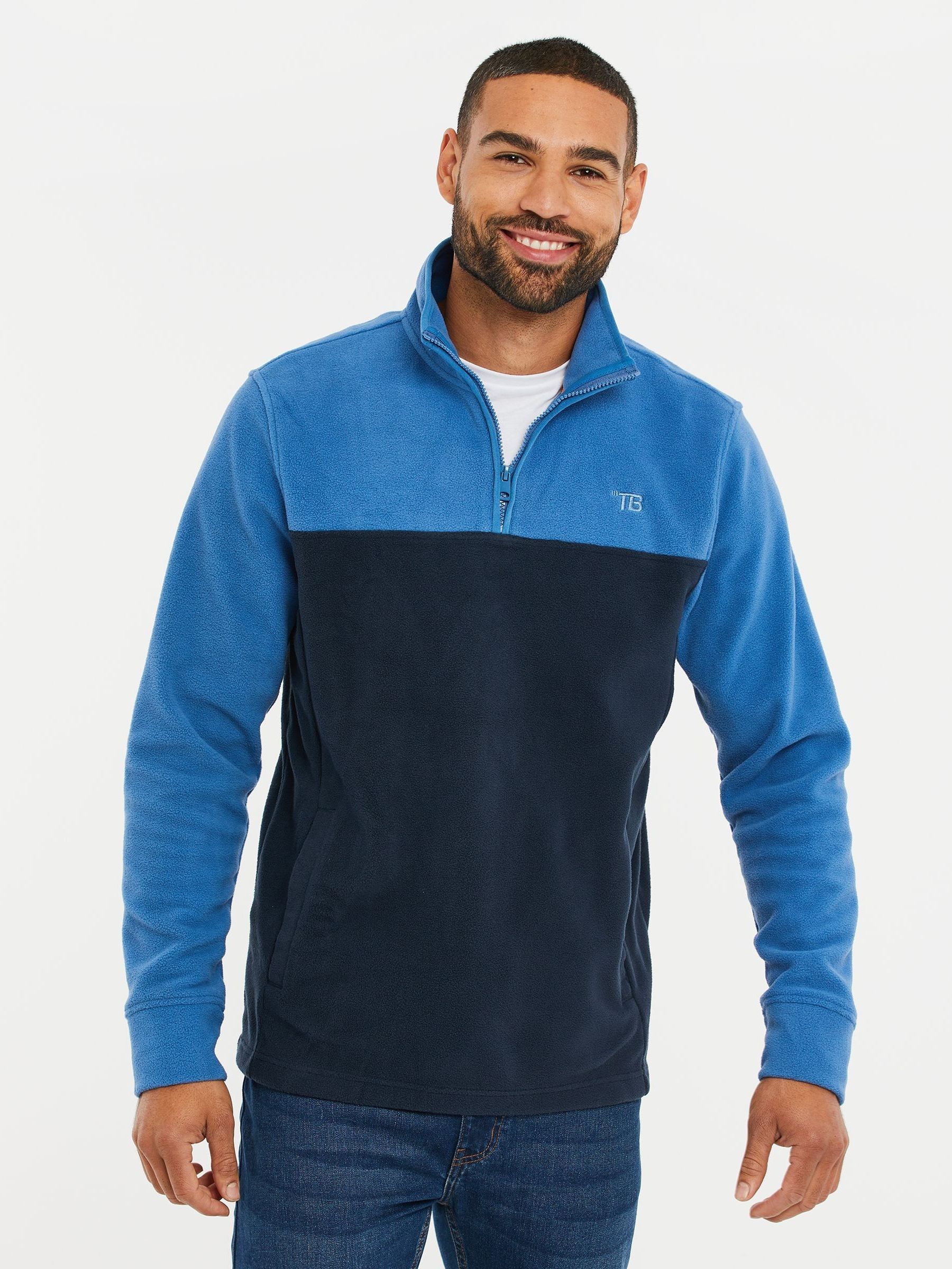 Kobaltblauw/marineblauw - Threadbare tweekleurige fleece sweatshirt met kwartrits