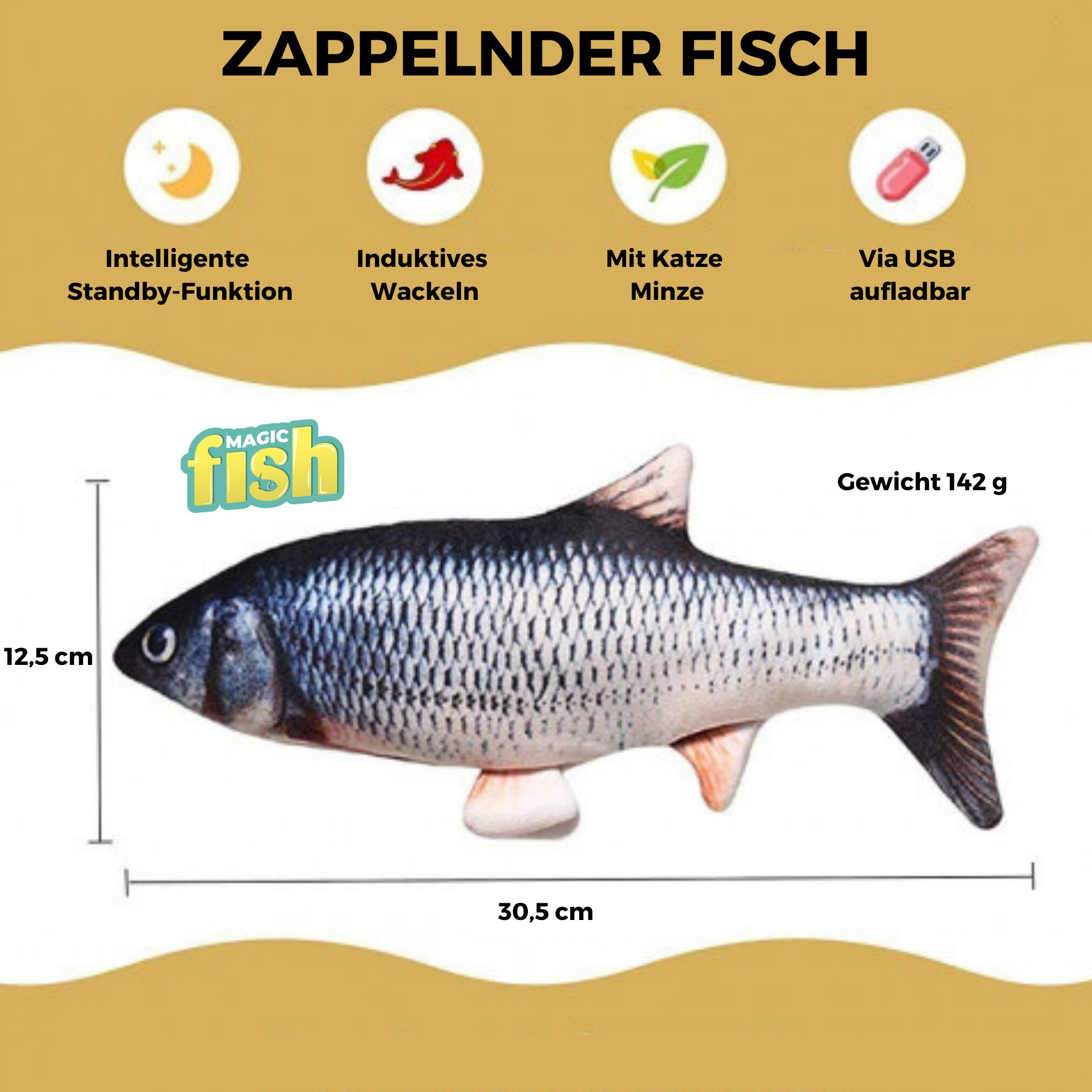 Best Direct® Set Katze - Katzenspielzeug zappelnder Fisch & Kratzpappe Magic Fish & Scratch N Play
