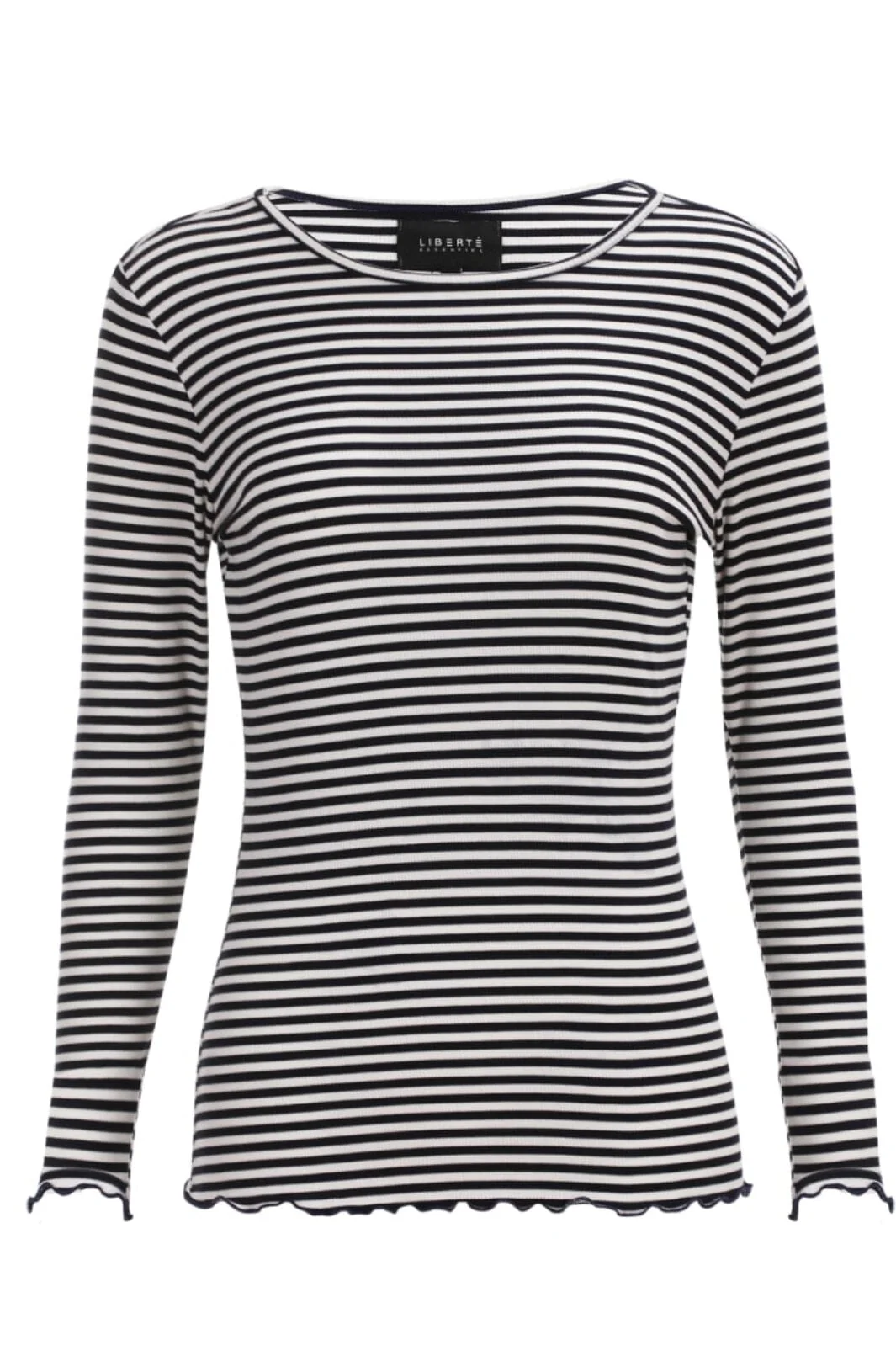 Liberte Natalia Ls Round Neck Blouse black creme small stripe