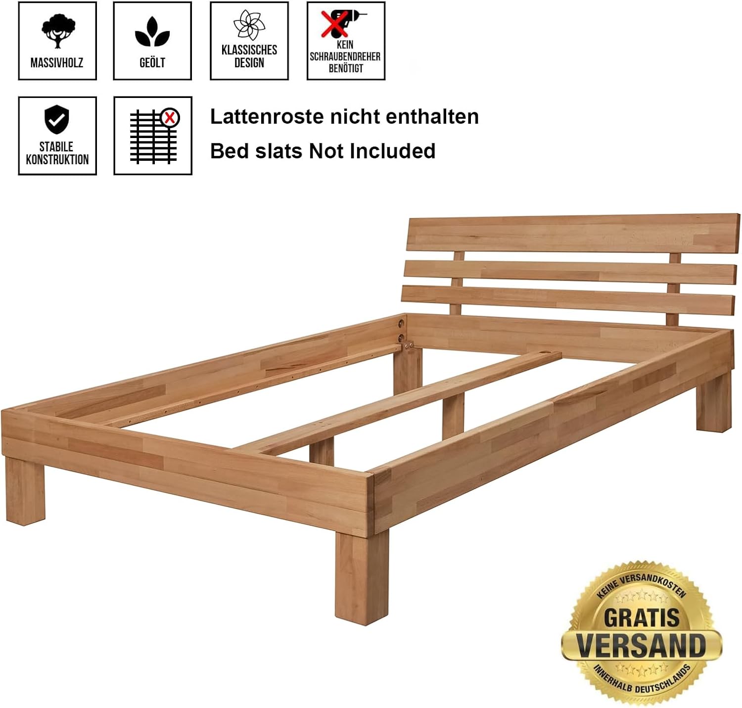 Krok Wood Massivholzbett Julia in Buche 140x200 cm