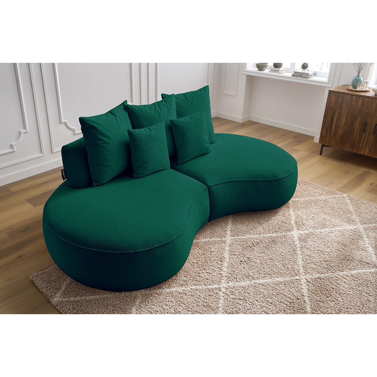 Bobochic Canapé droit fixe 3 places saint-germain tissu texturé vert - 260x145x92 cm