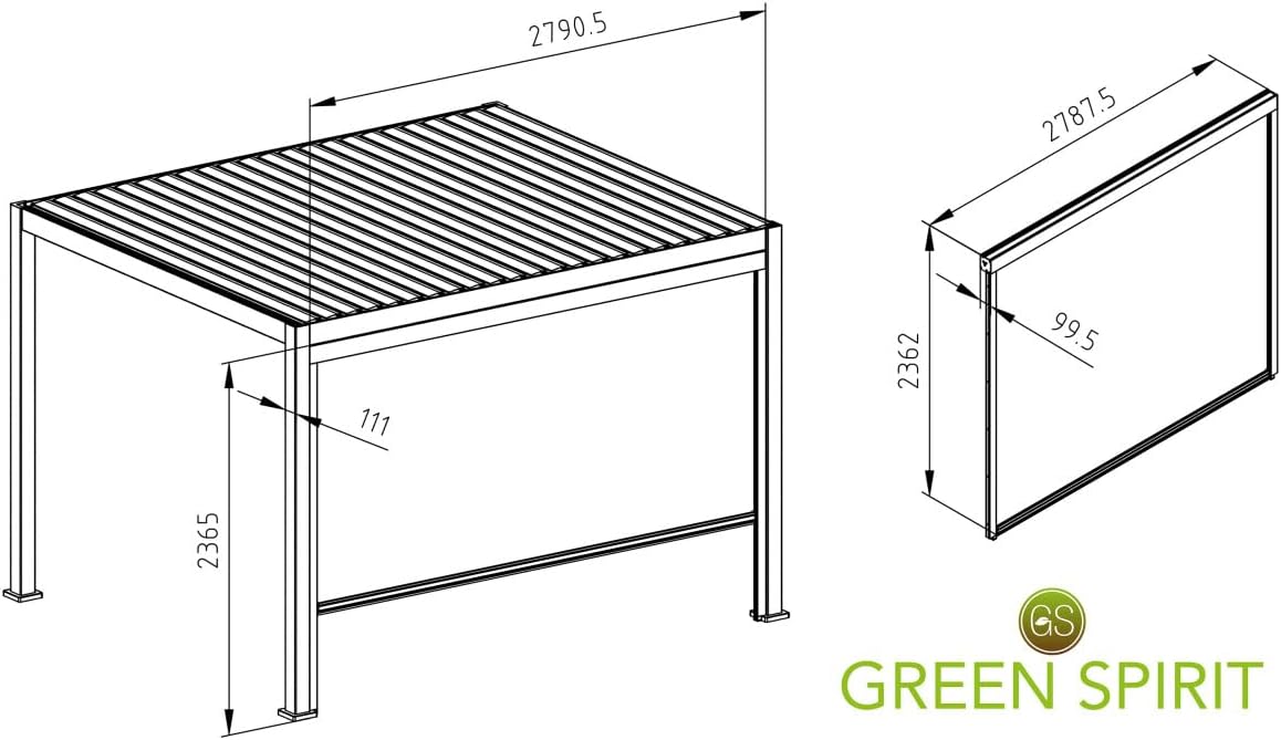 Green Spirit Pergola Sonnenrollo Mirador für 3m Pergola Classic & Deluxe - Anthrazit, Windschutz, Sonnenschutz, Sichtschutz Paneel