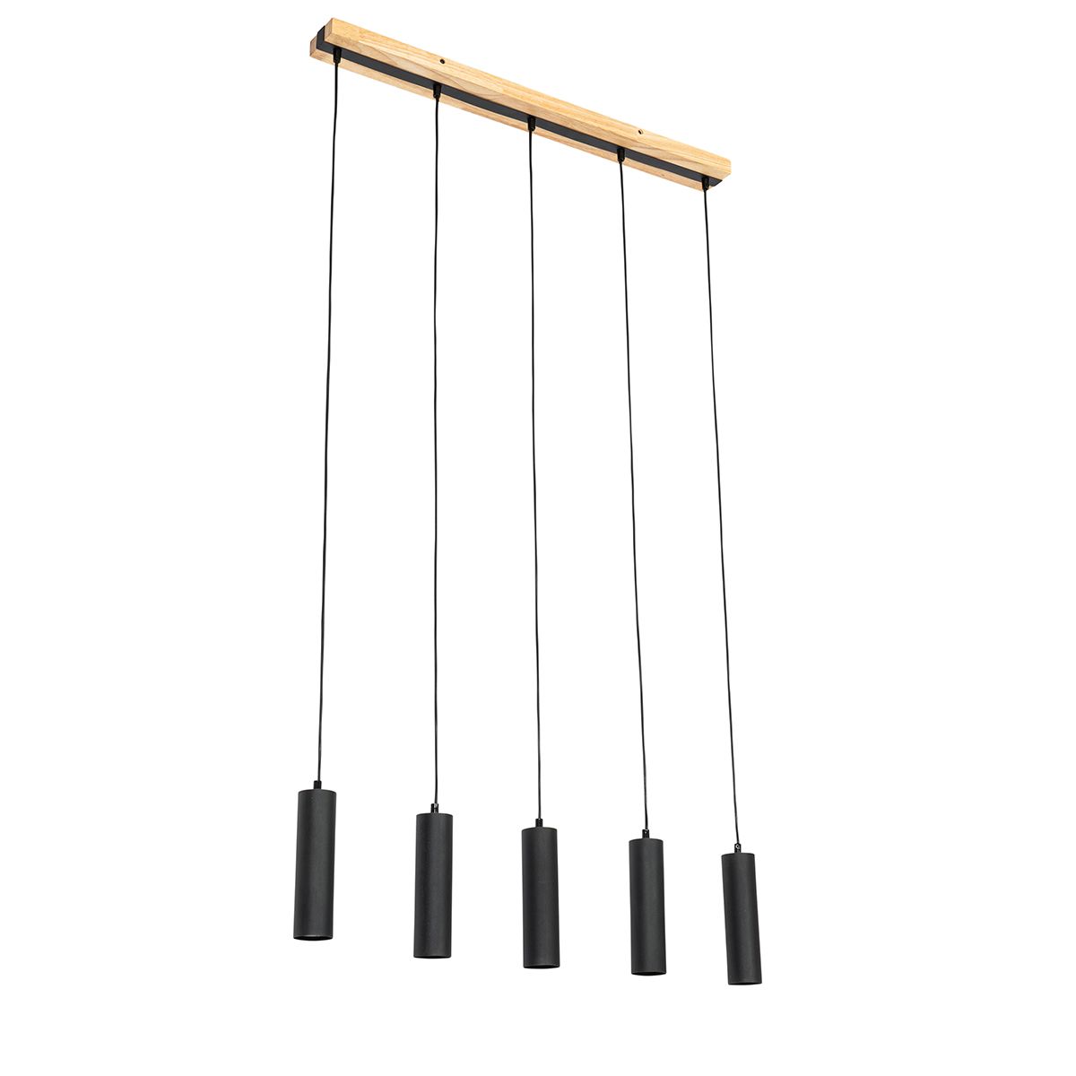 Moderne hanglamp zwart met hout 5-lichts - Jeana