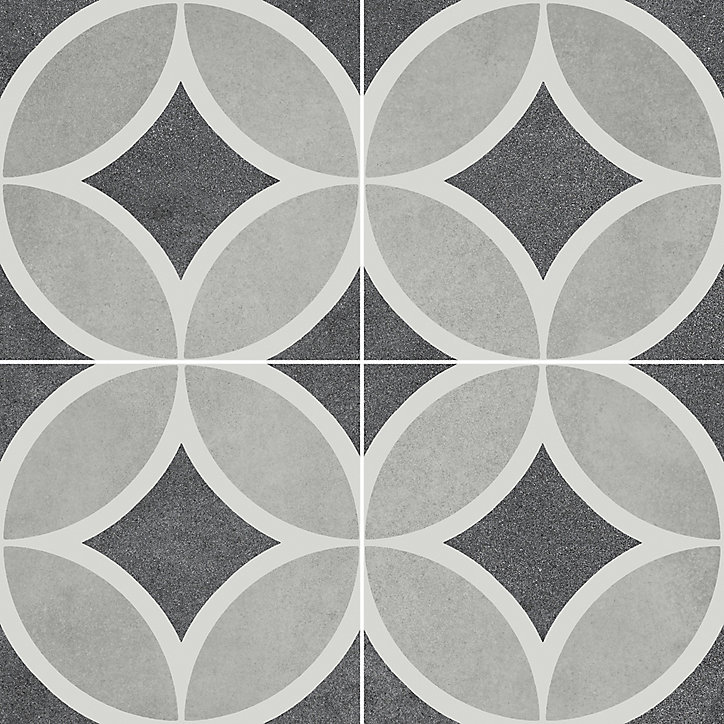 Carrelage sol et mur intérieur Mediterranea Toscana effet carreau de ciment gris L. 45 x l. 45 cm x Ep. 9,6 mm