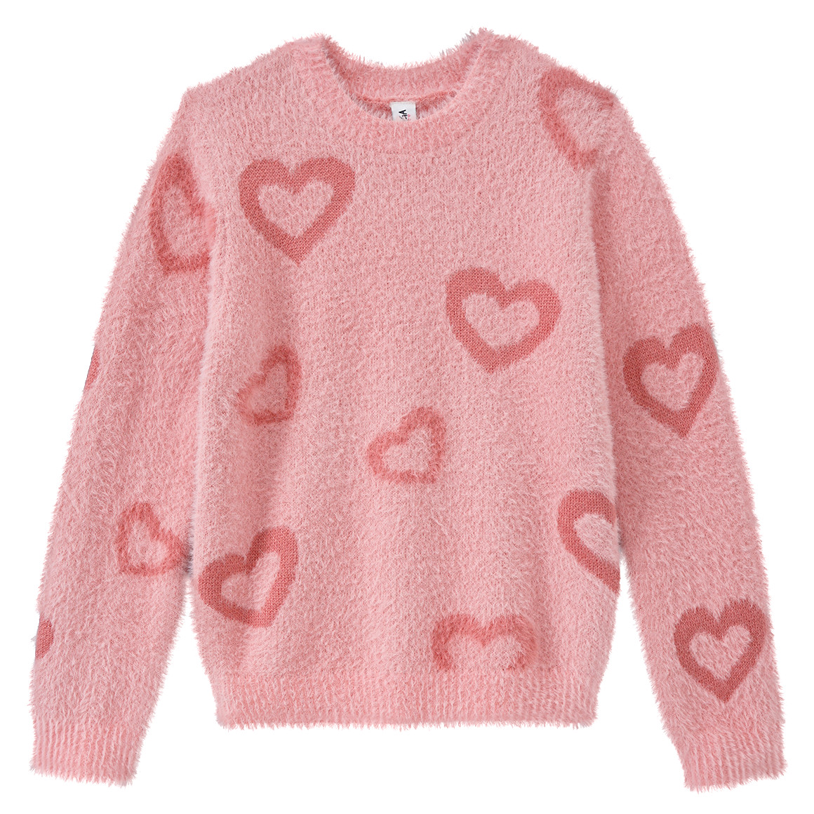 Yigga Mädchen Strickpullover mit Herz-Motiven rosa