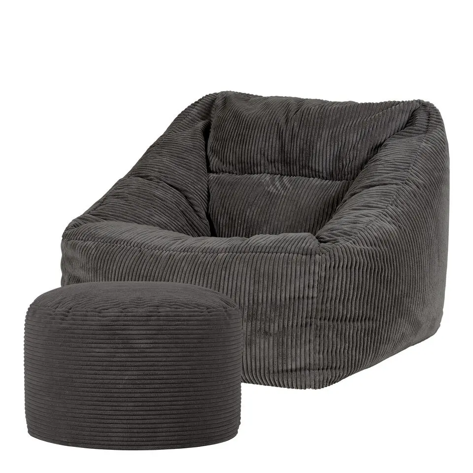 icon Zitzak en XL Poef Morgan - Corduroy Zitzak - Houtskool