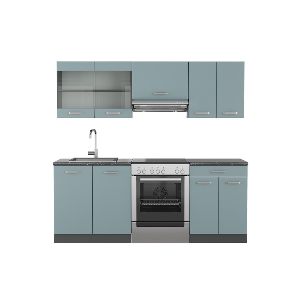 Vicco Küchenzeile R-Line Solid Anthrazit Blau Grau 200 cm modern Küchenschränke Küchenmöbel