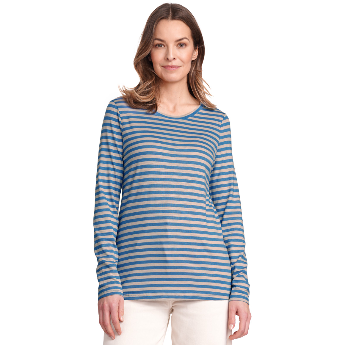 Gina Benotti Damen Langarmshirt gestreift blau / beige