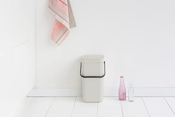 Brabantia Afvalbak met deksel dat open blijft staan, 12 liter, HxBxD 35 x 20 x 24,9 cm, kunststof, lichtgrijs