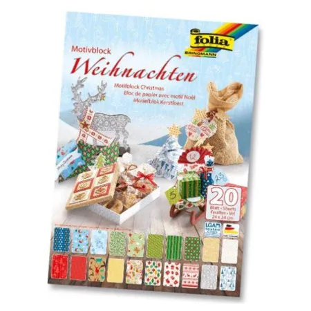 Folia Motivblock Weihnachten, 20 Blatt mit verschiedenen Motivkartons, 270 g/qm