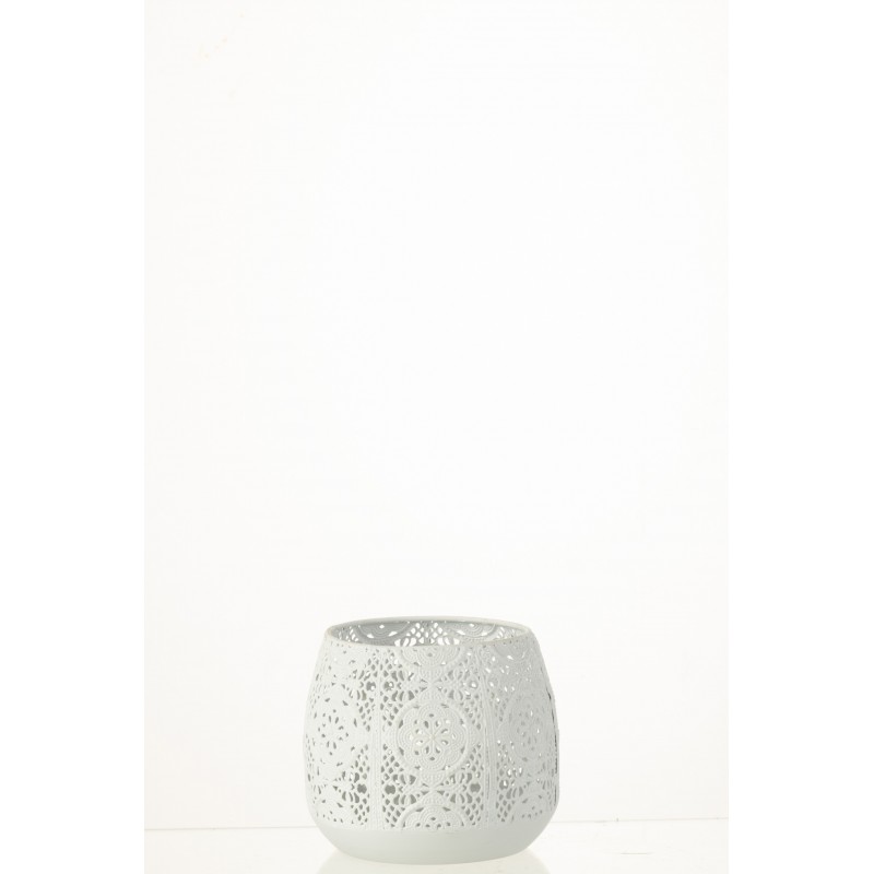 Photophore rond orientale en métal blanc 15x15x13 cm