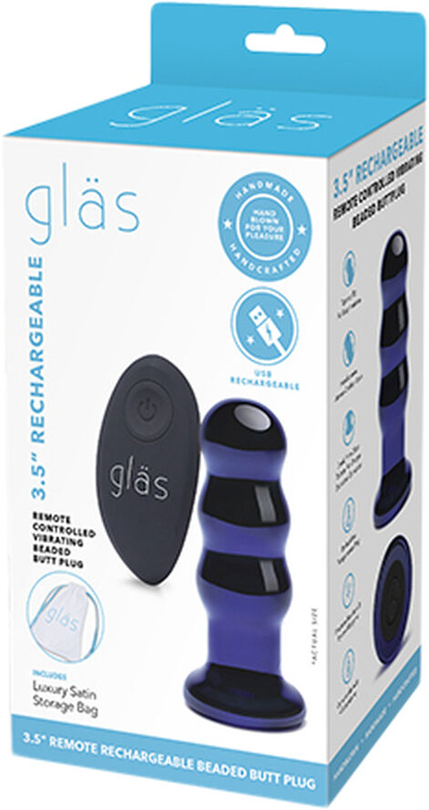Gläs GLAS - RECHARGEABLE REMOTE CONTROLLED VIBRATING BEADED BUTTP Black