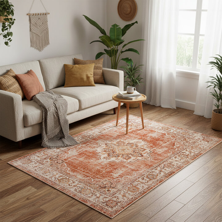 Vintage vloerkleed - Spring Medaillon Terra/Creme | Sfeer