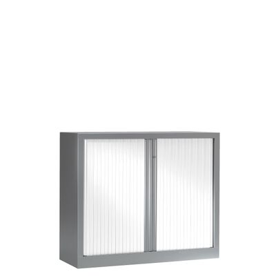 Armoire basse monobloc à rideaux ETIC - 100 x 120 cm - aluminium/blanc