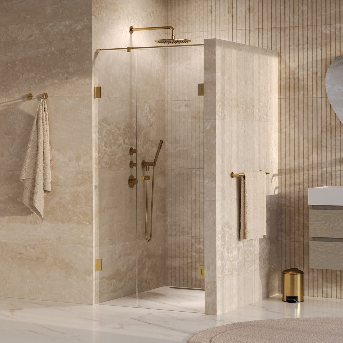 Brauer Void Carving profielloze nisdeur 90cm met draaideur 60cm aan muur messing geborsteld PVD