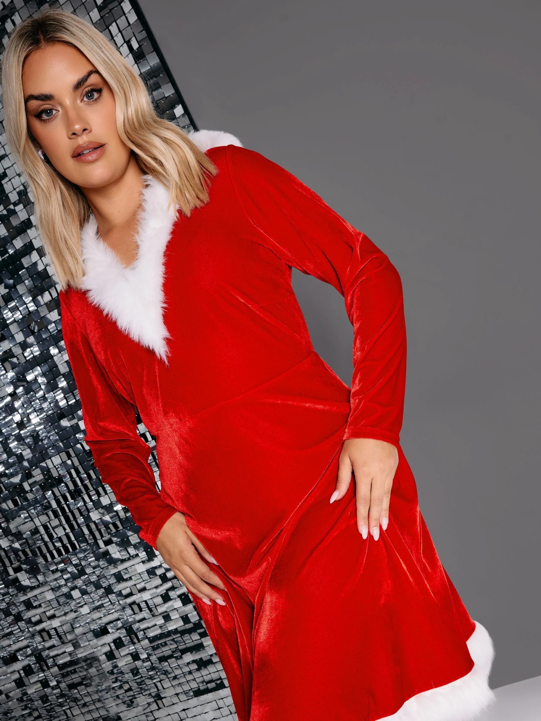 Yours Curve fluwelen Santa-jurk