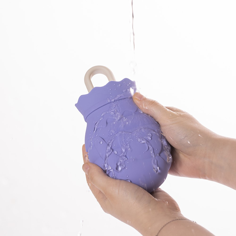 (260ml) 14x10cm Wärmeflasche Handwärmer mit Stoff Bezug - Lila / Blau