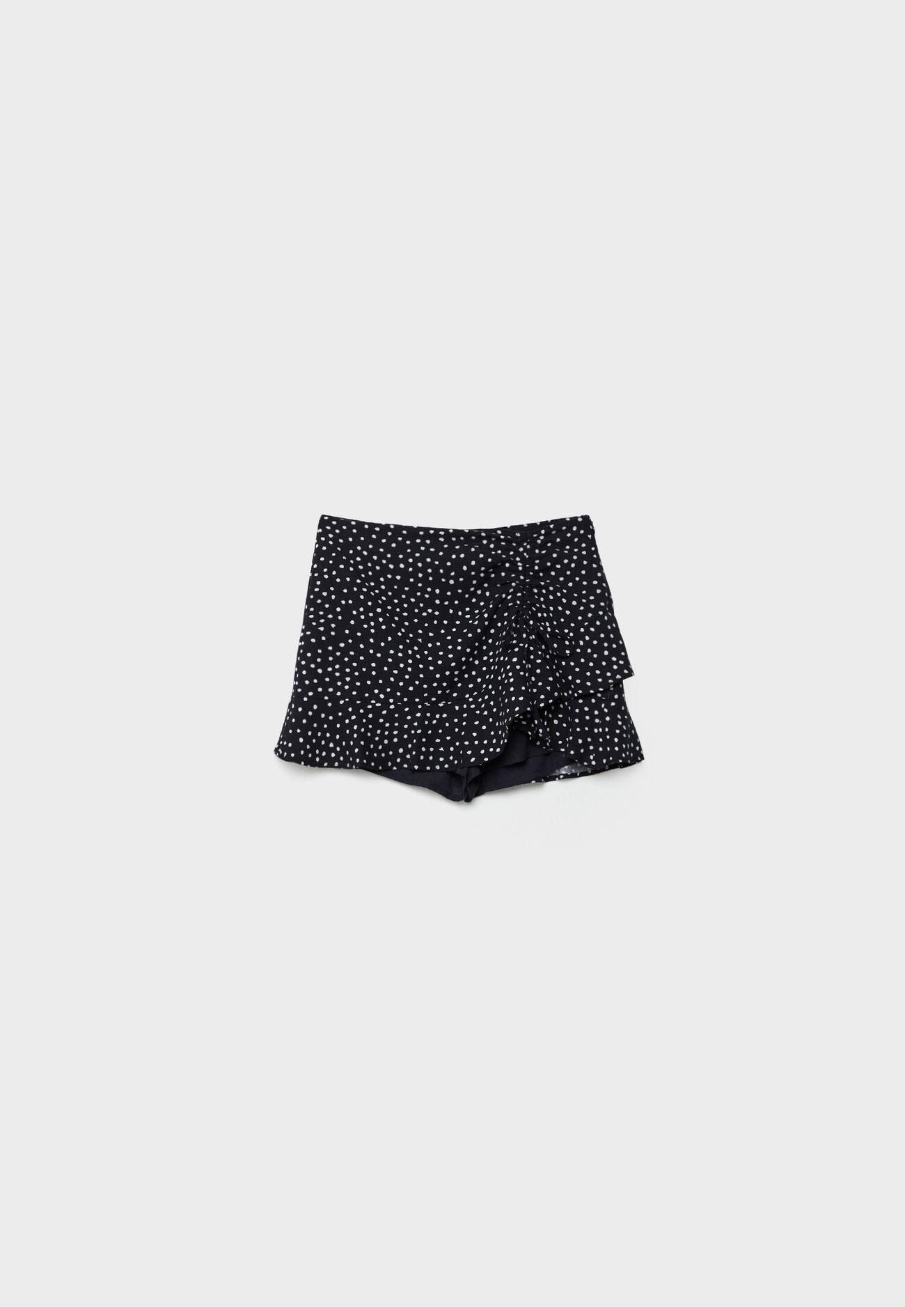 Shorts estampados em mistura de linho com babados.