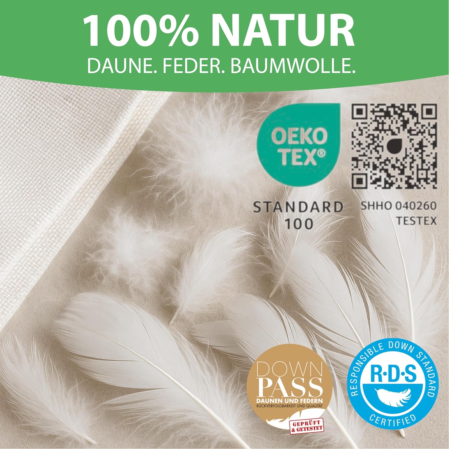 Welldora Komfort Bettdecke 200x200 Sommer | 100% Extraweiche Federn & Daunen | Fachärztlich geprüft, Oeko-Tex, Allergiker | Zertifiziert für Tierwohl | Dünne leichte Sommerdecke Daunendecke 200x200