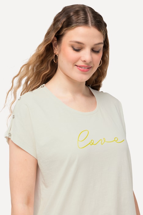 T-Shirt, Love, Knöpfe, Oversized, Rundhals, Halbarm